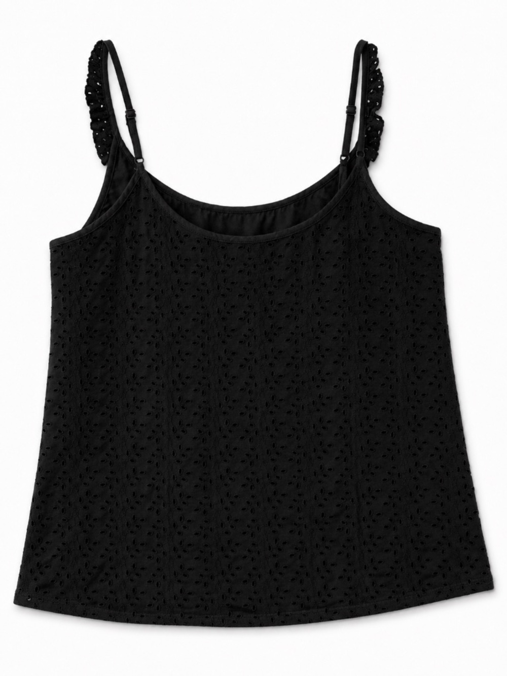 J.Crew Black Eyelet Ruffle Strap Tank Top Size Small 100% Cotton